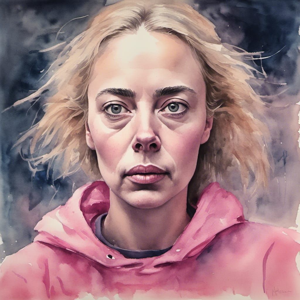 Radiant Blond Woman's Ink Portrait After Run