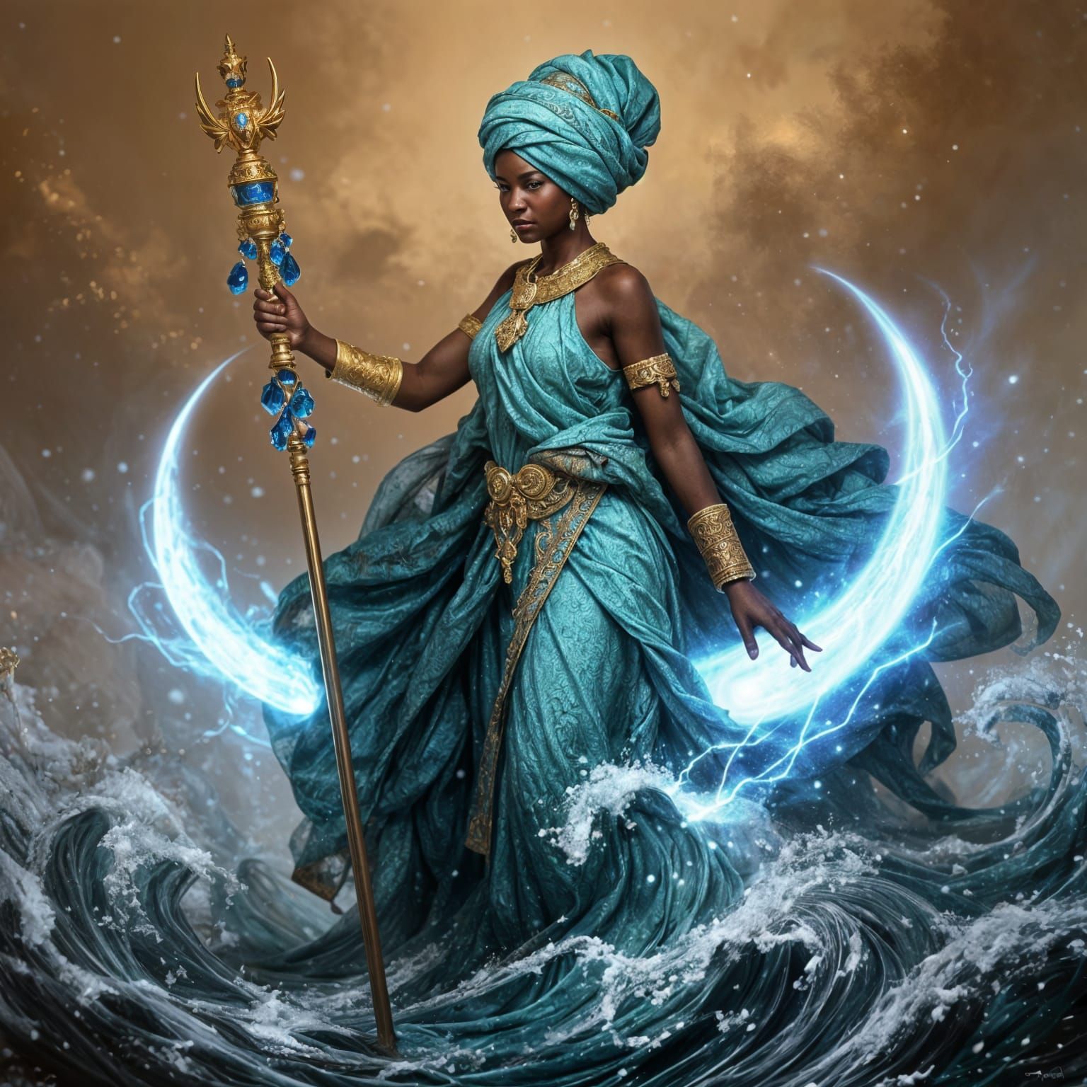 Regal Teal Figure Commands Elemental Energy