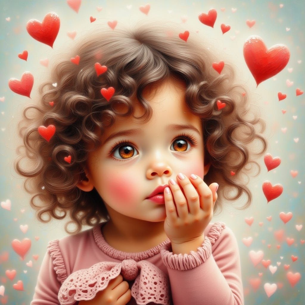 Adorable Toddler Blowing Kiss with Hearts