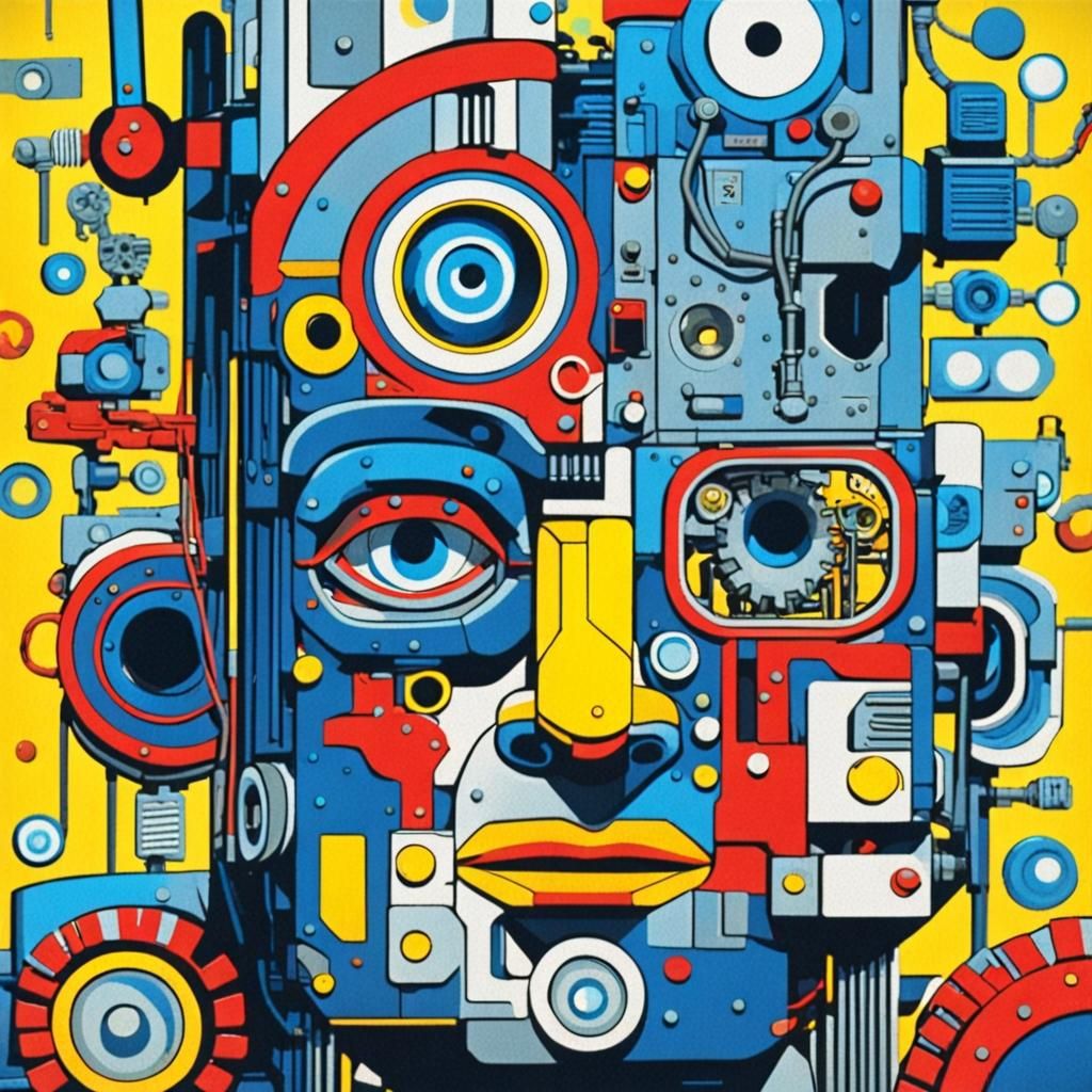 Retro-Futuristic Robot Man in Pop Art Style