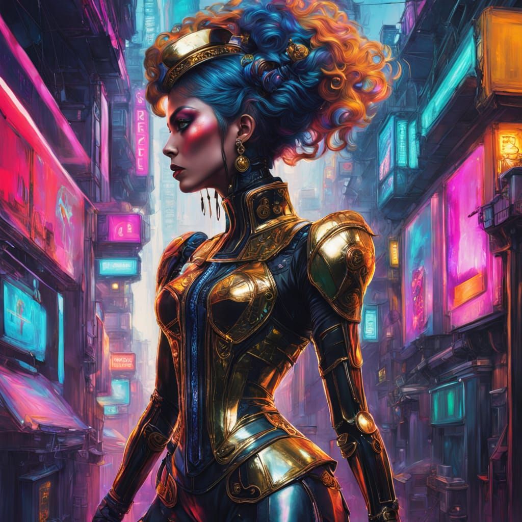 Surreal Cyberpunk Portrait in Neon Colors