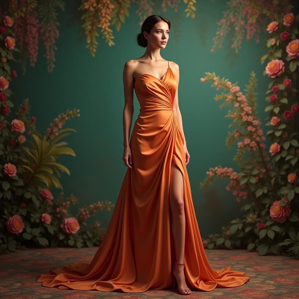 Elegant Model in Silk Gown: Fantasy Art