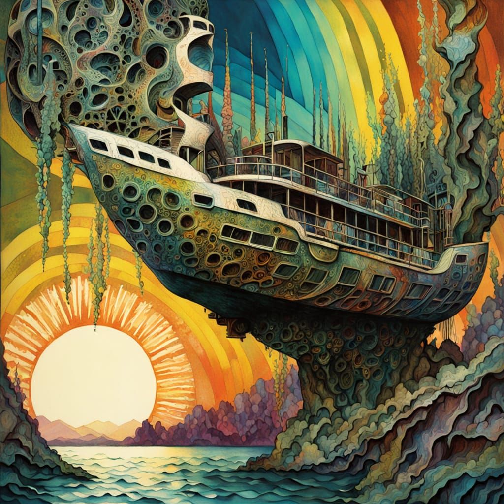 Glowing Oil Slick Dreamscape in Vibrant Post-Modernist Style