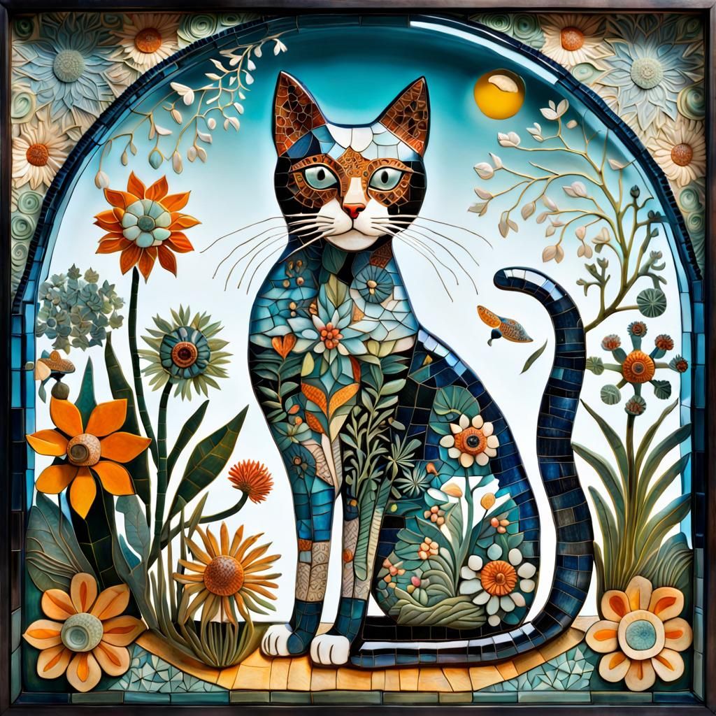 Glass Cat in Sunlight, Folk Art Style