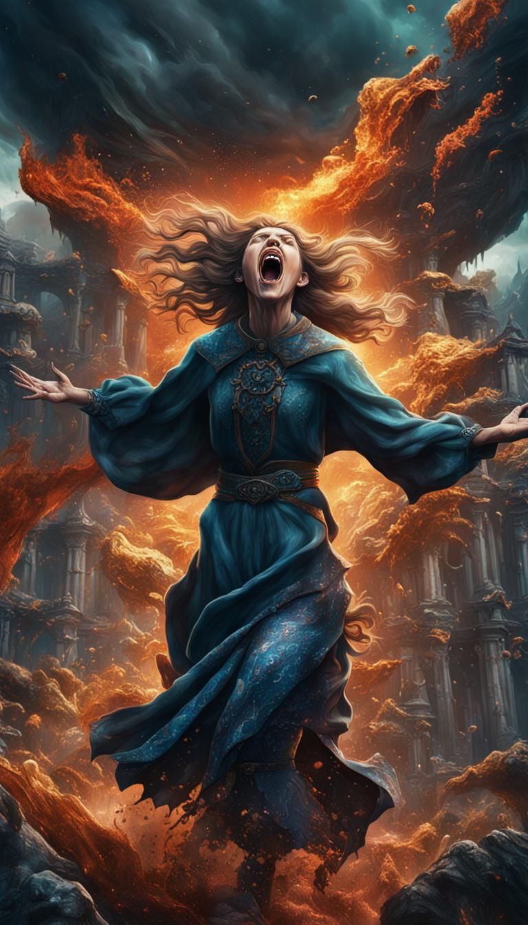 Women Screaming with Frustration: Detailed Matte Painting