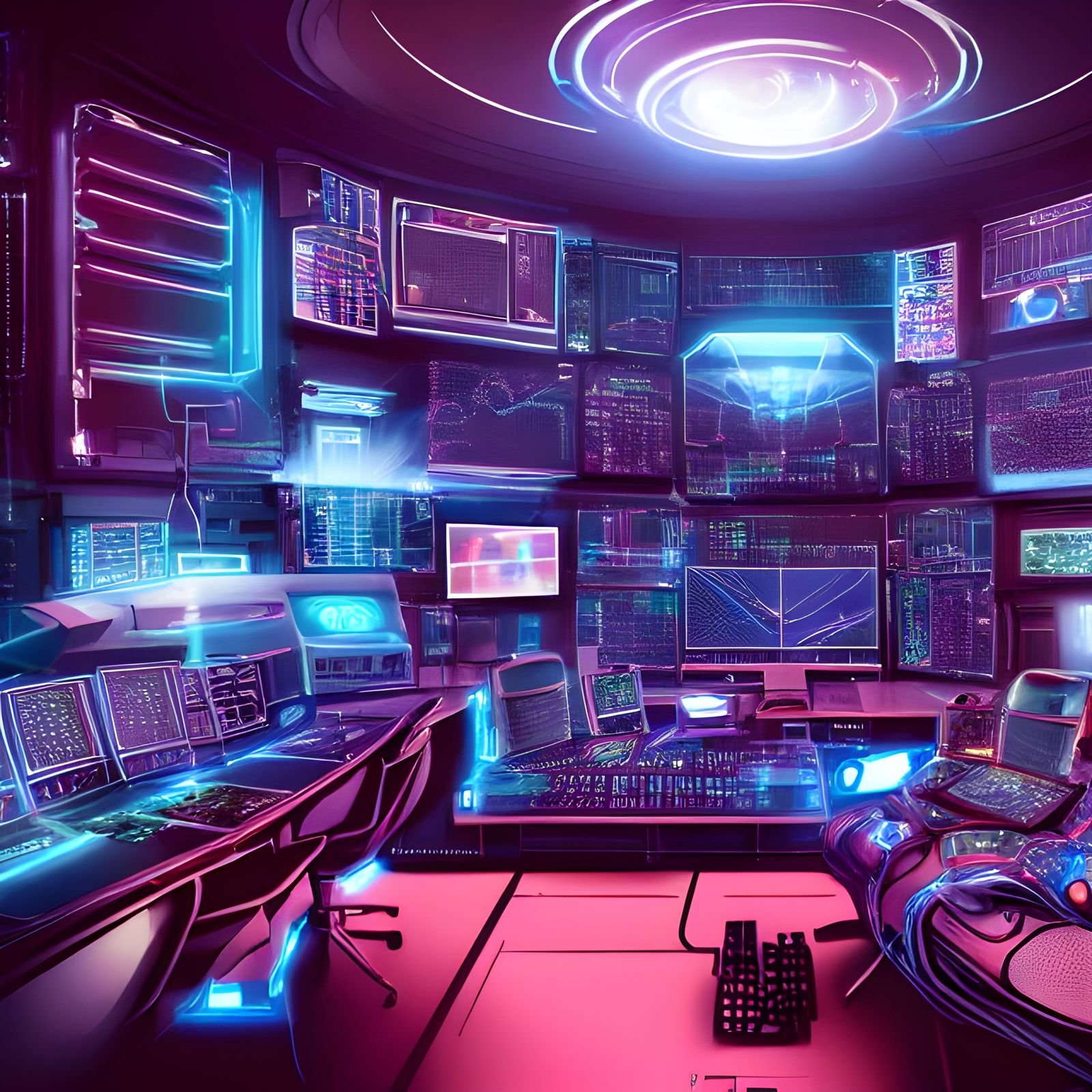 Cyberpunk Futuristic Control Room with Holograms