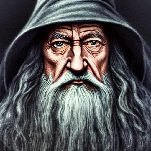 Gandalf the Grey Portrait with Mechanical Bird
