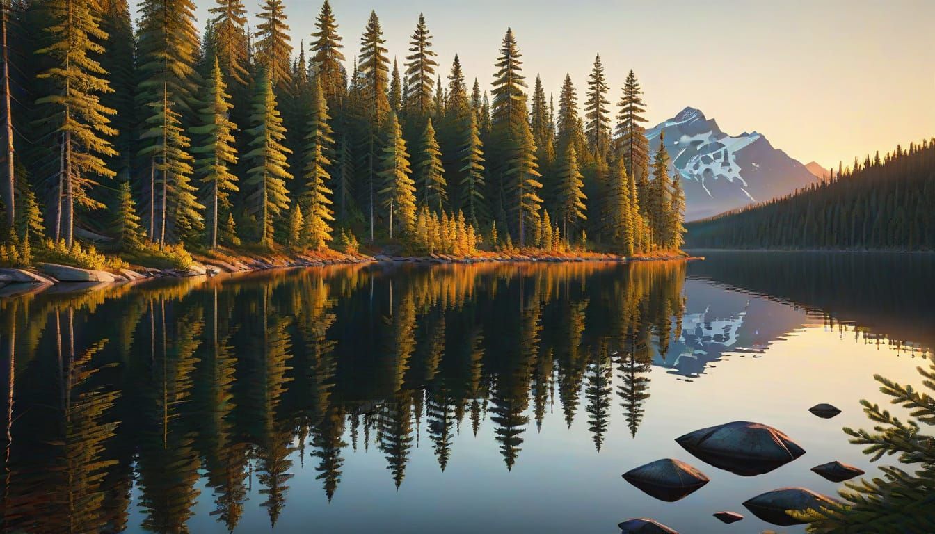 Serene Canadian Wilderness Lake at Golden Hour