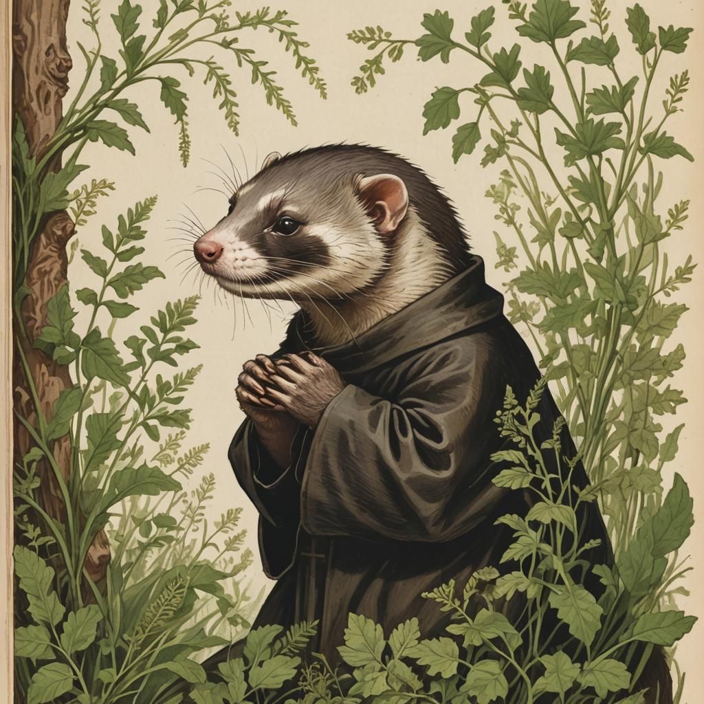 Ferret's Mischief: A Zoology Book Illustration