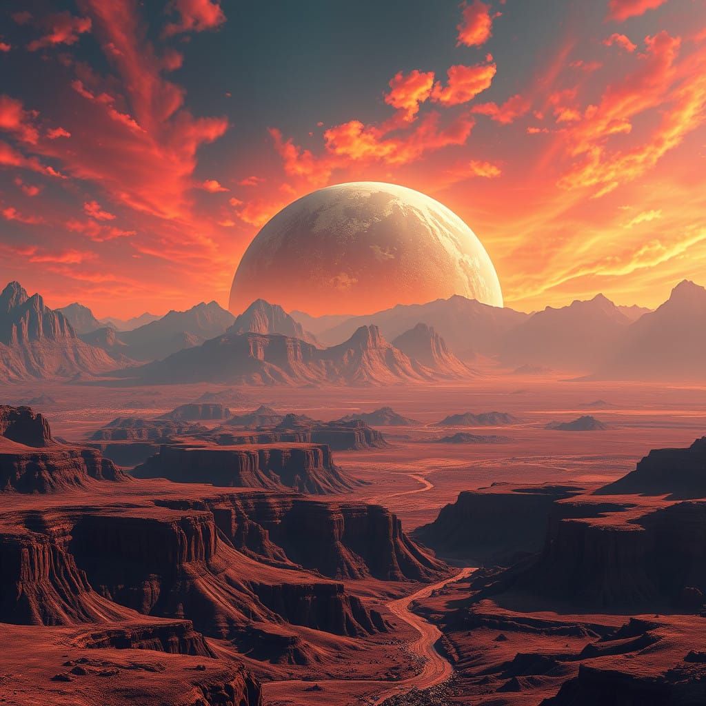 Barren Earth Illuminated by Vibrant, Fiery Skies