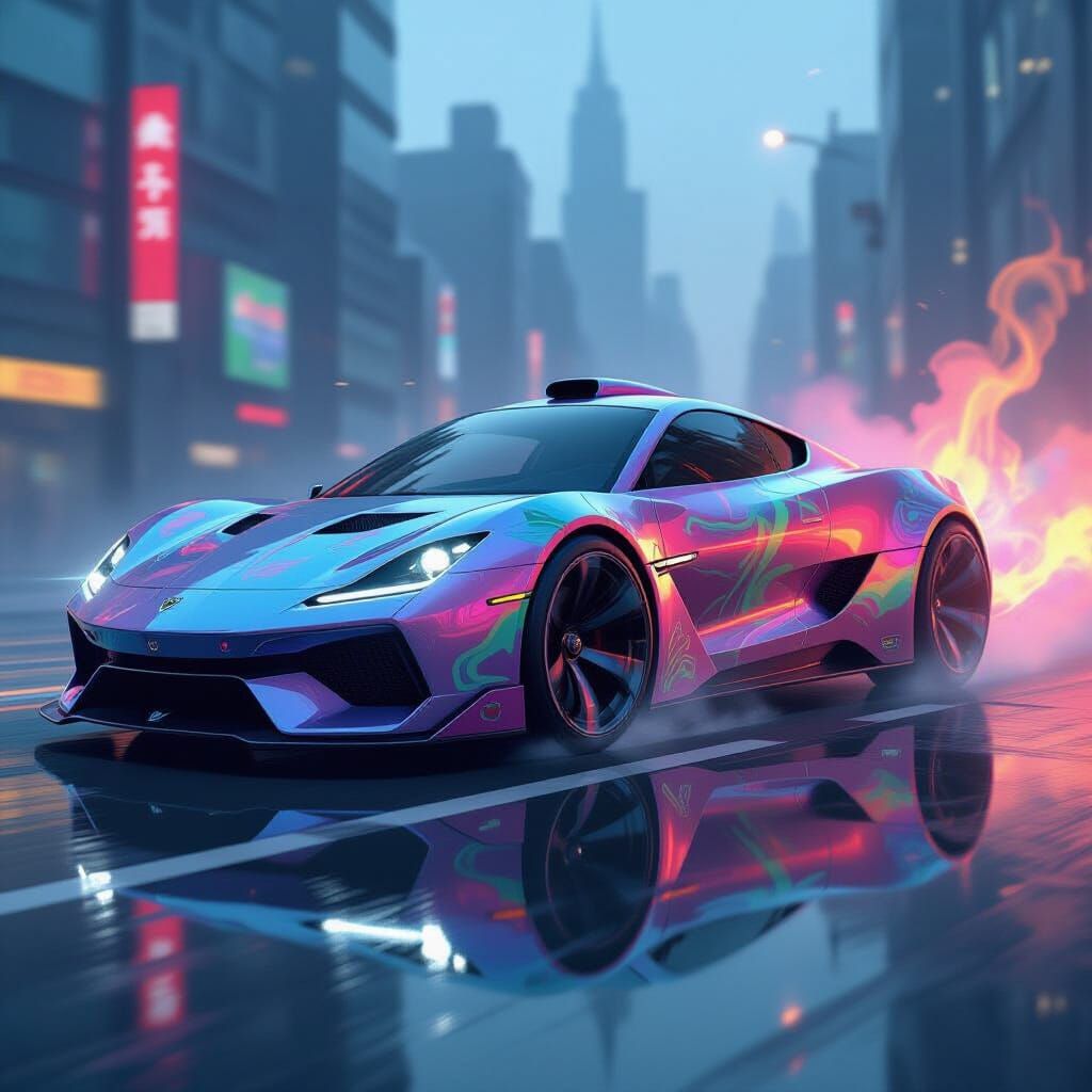 Futuristic Vehicle with Vibrant Graffiti in Sorayama Style