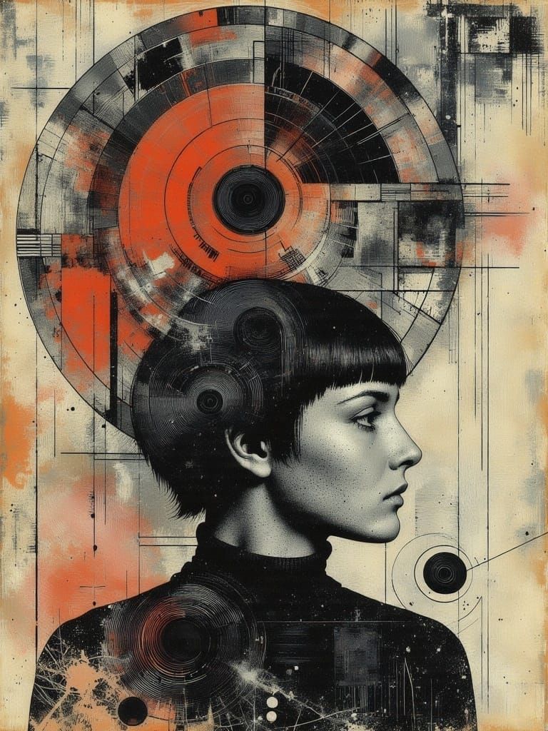 Ethereal Woman Portrait with Abstract Mixed Media Elements