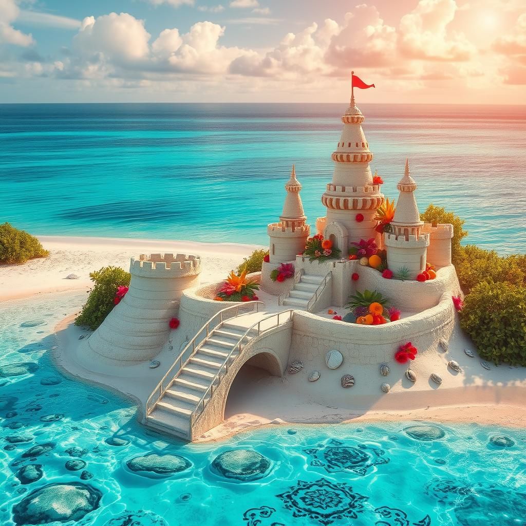 Caribbean Sand Castle with Tropical Fruit, as Impressionist ...