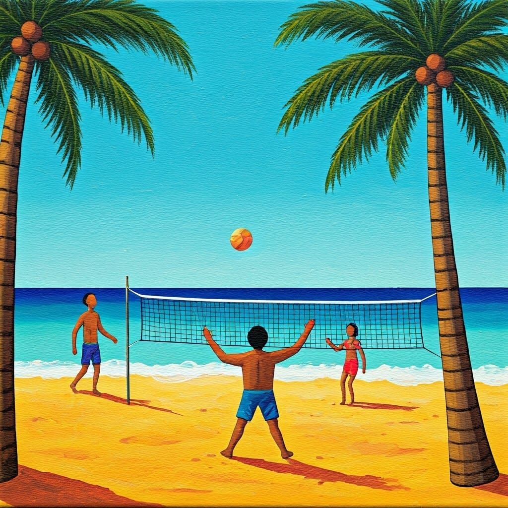 Stick Figures Play Volleyball, Haring and Shahn Style