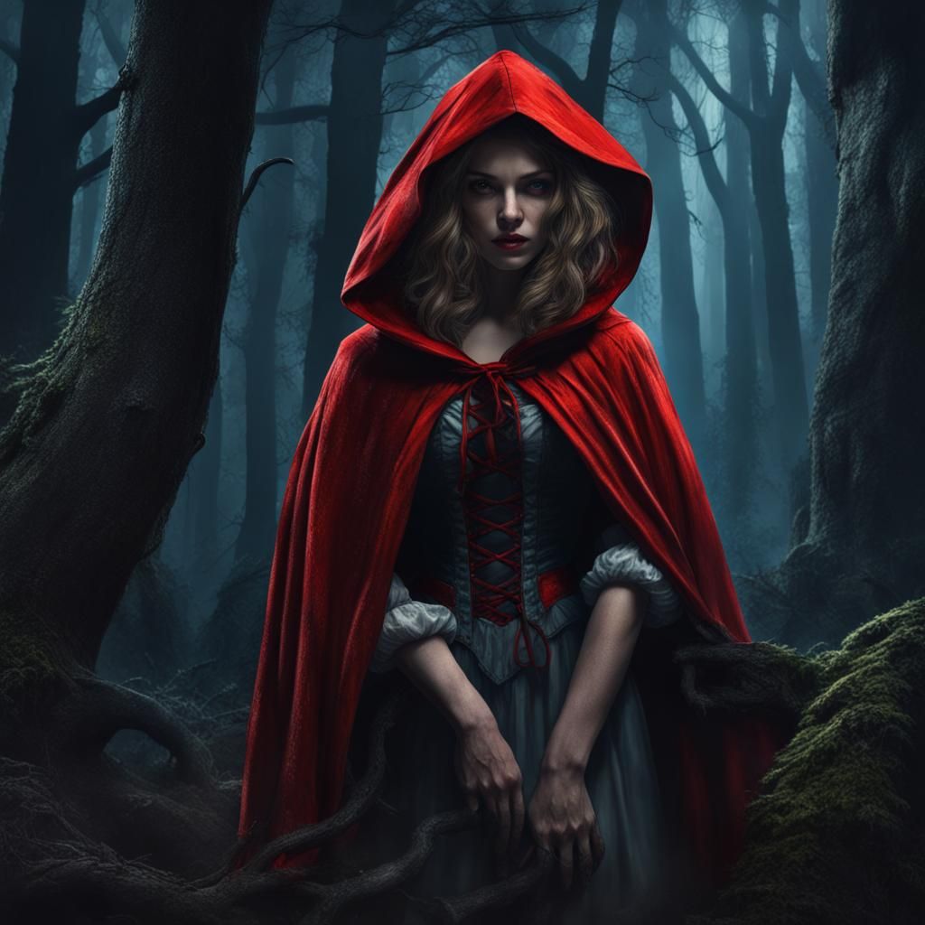 Red Riding Hood as Werewolf in Dark Forest