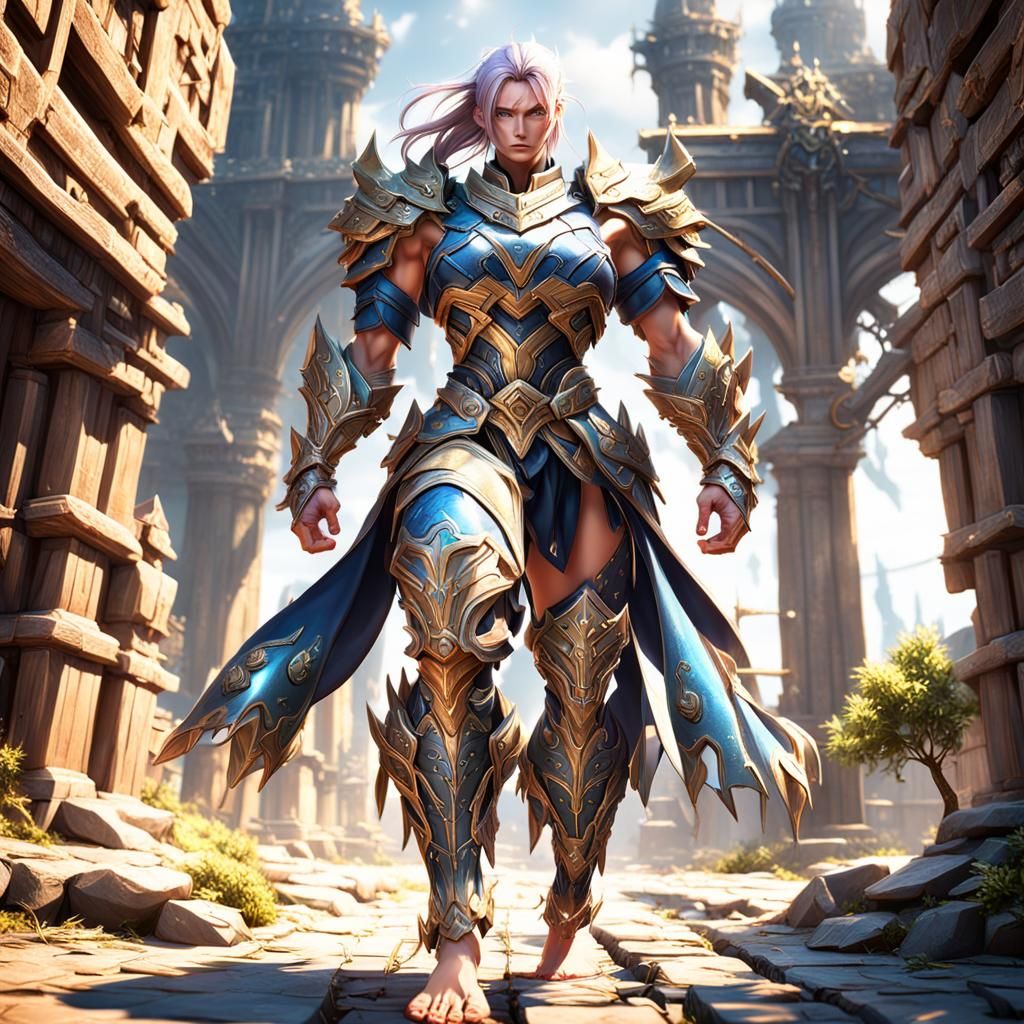Muscular Anime Woman in Armor: Fantasy Concept Art