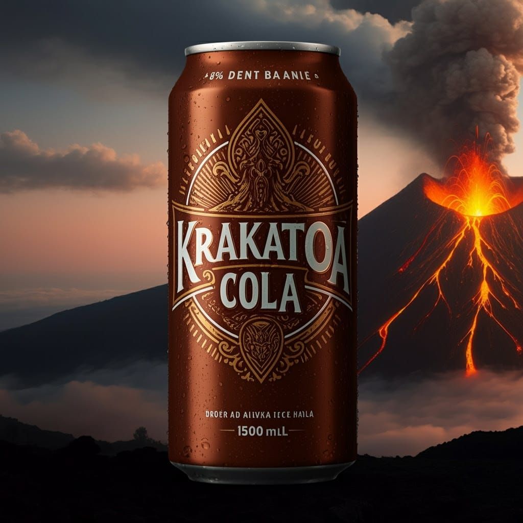 Vintage-Style Cola Can Amidst Volcanic Landscape