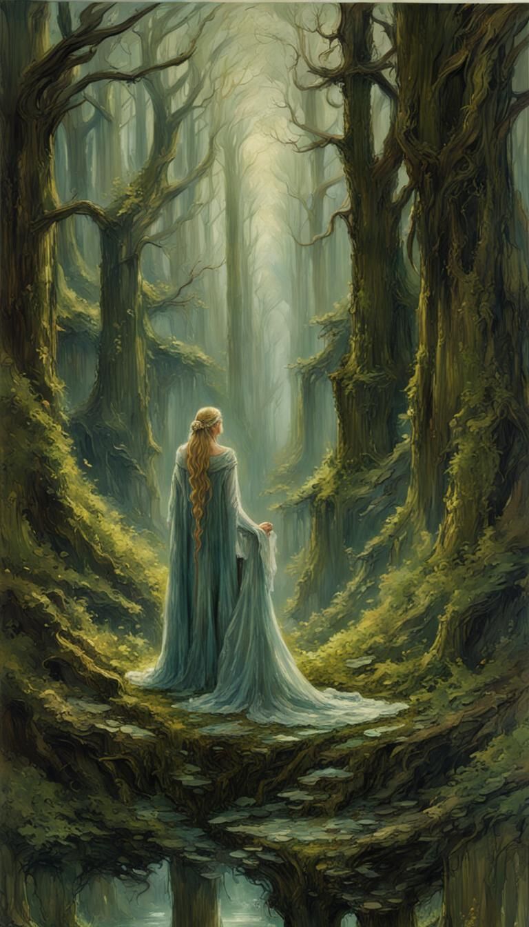 Galadriel and Gimli in Ancient Forest