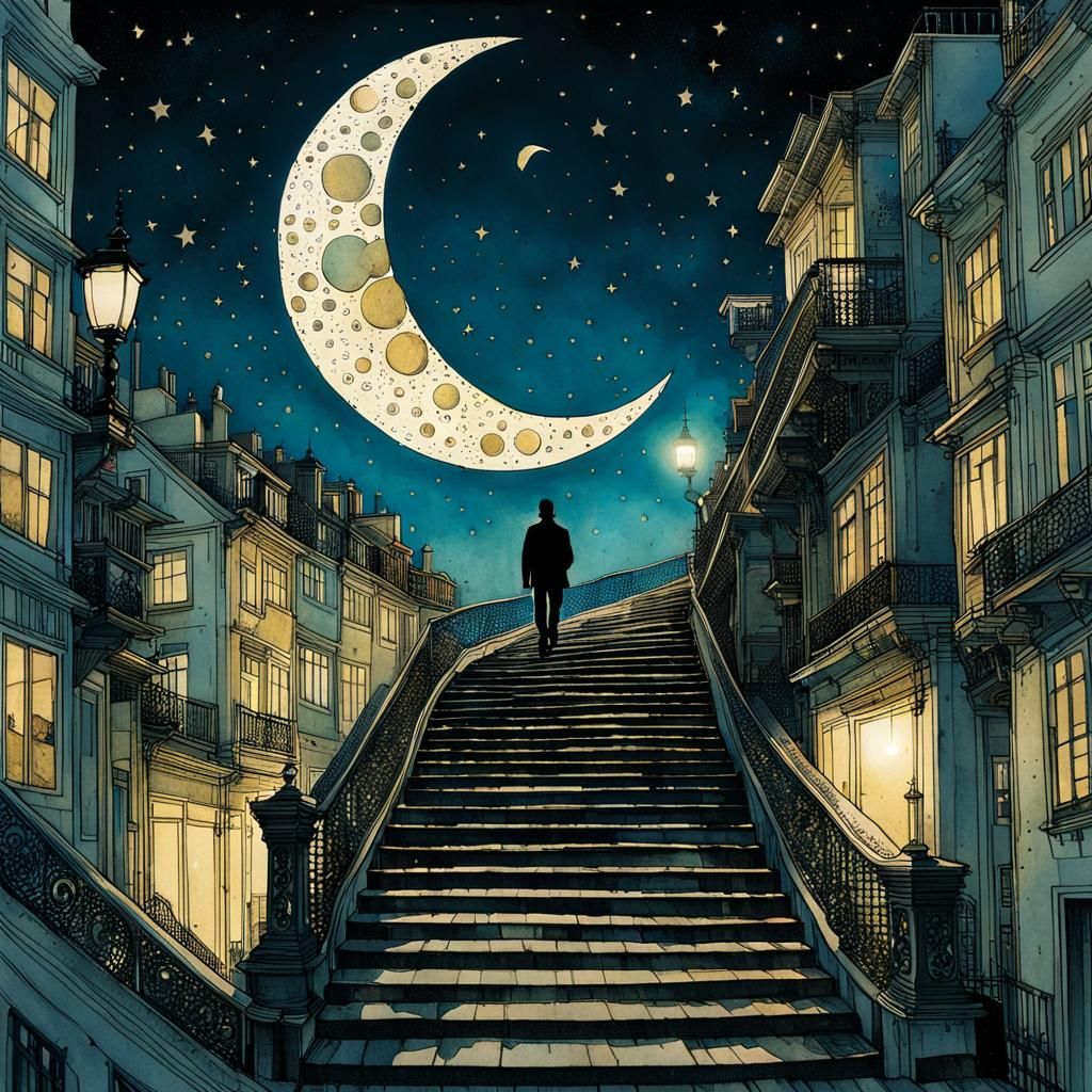 Staircase to Crescent Moon City: Manga Illustration