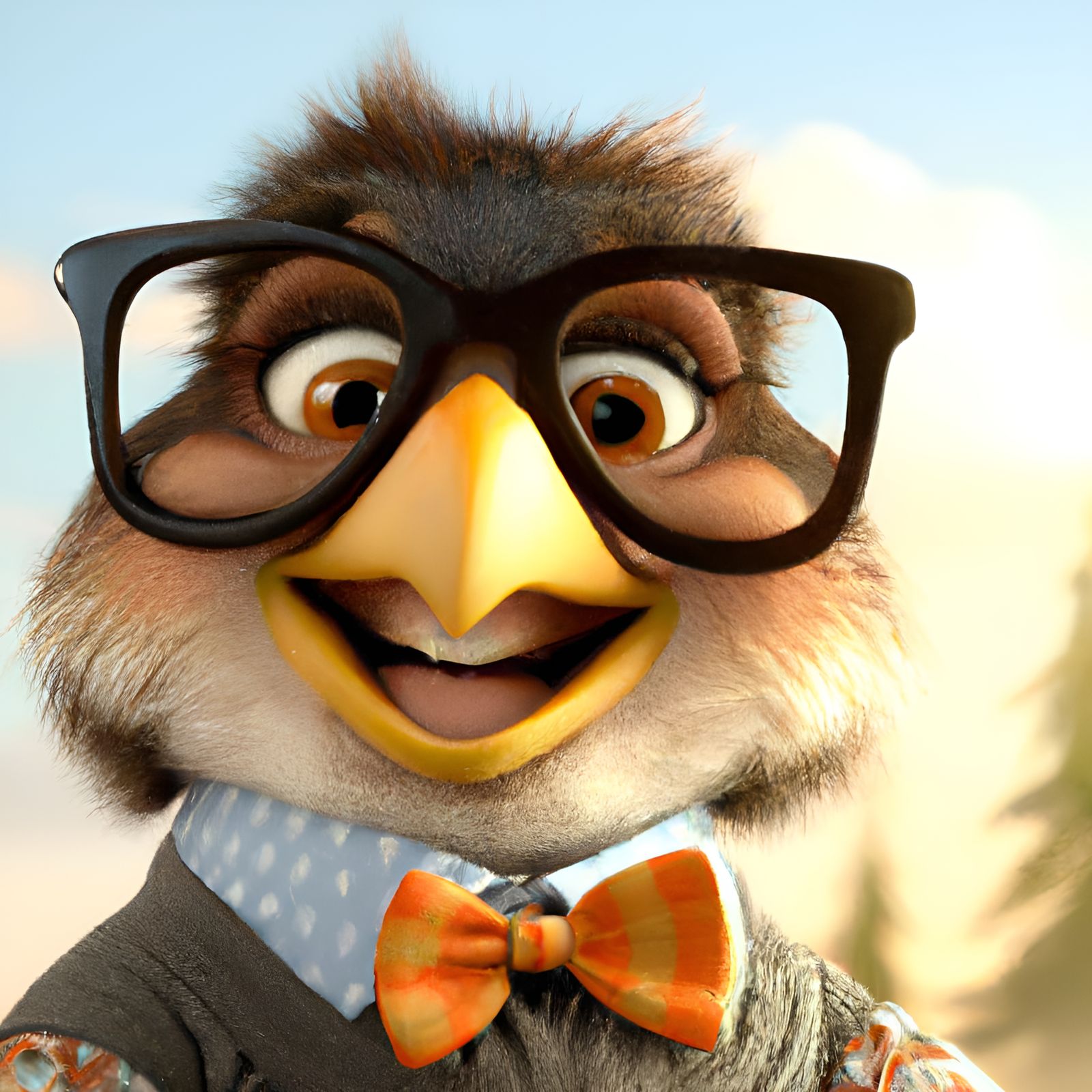 Nerdy Hawk Character in 3D Rendering