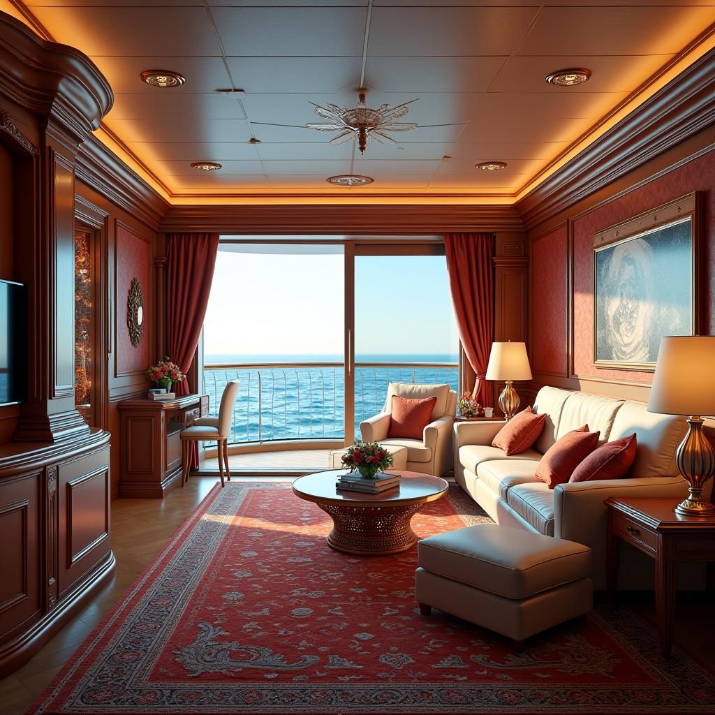 Opulent Cruise Ship Cabin in Fantasy Concept Art Style
