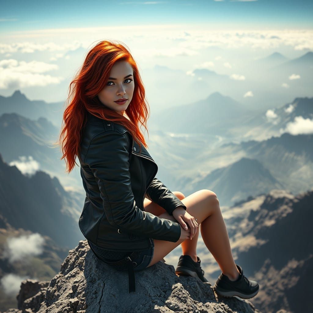 Ethereal Woman on a Foggy Mountain Peak