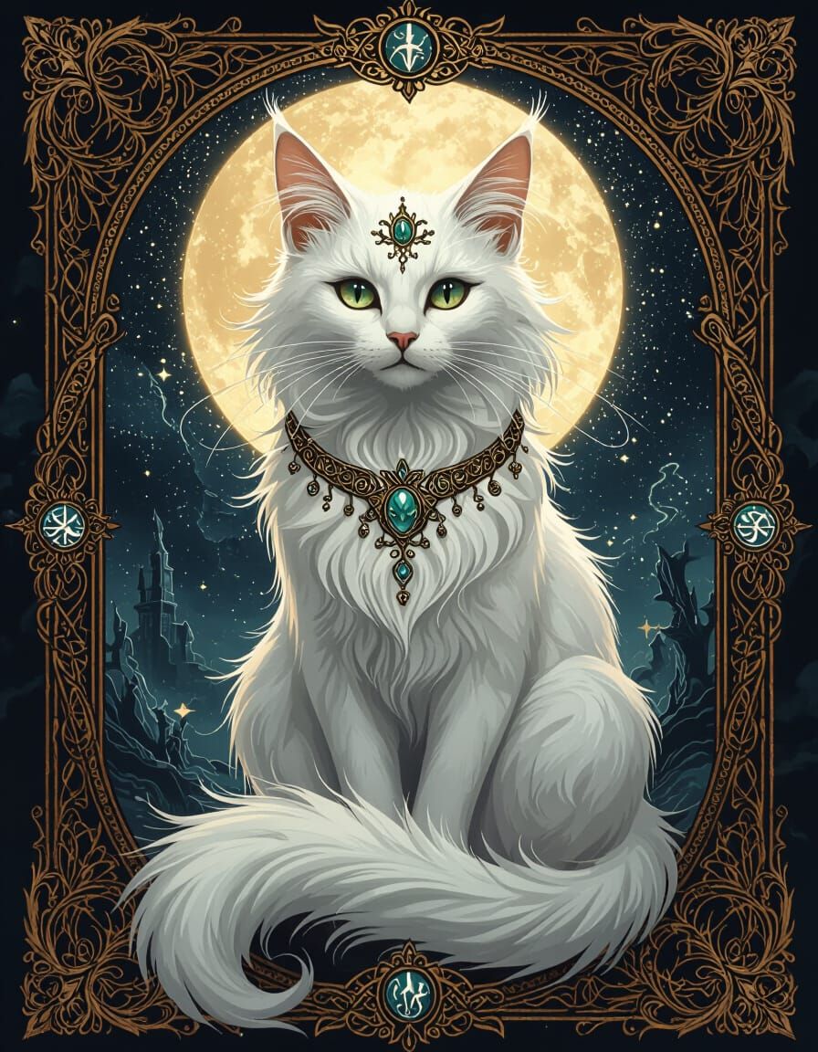 Ethereal Celestial Cat in Dark Fantasy Style