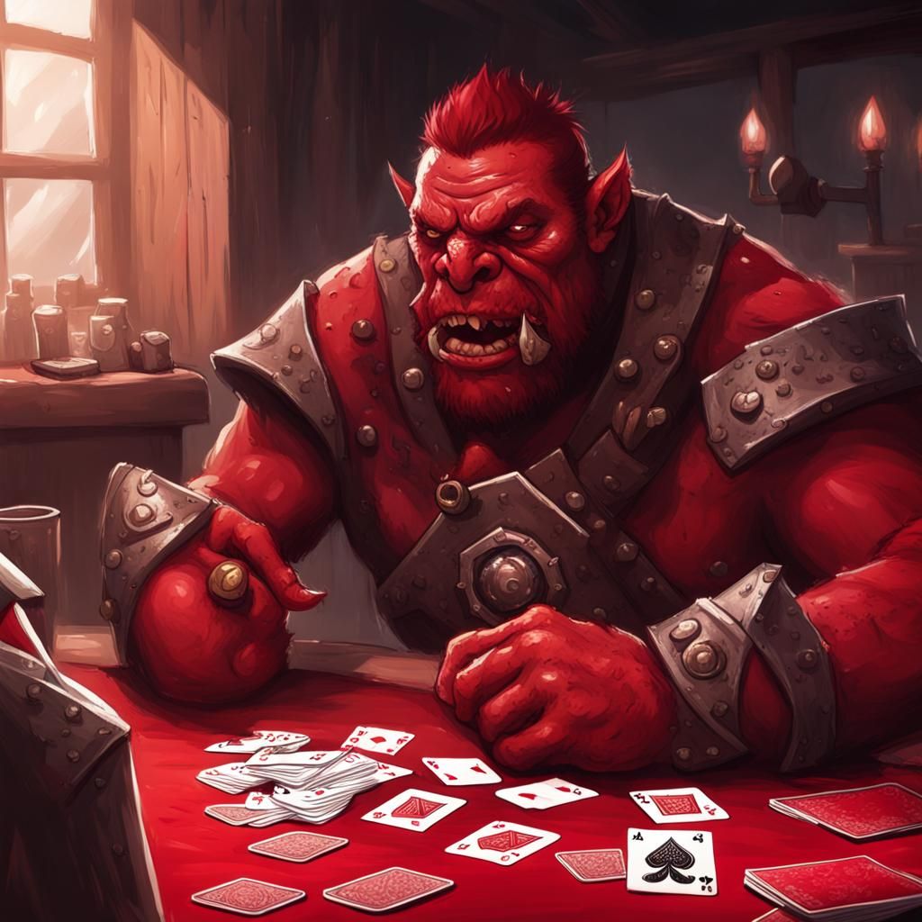 Red Orc Sweating During Intense Card Game