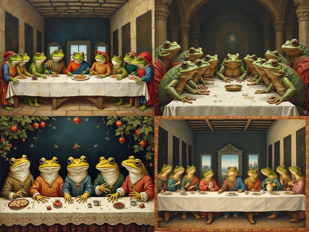 Frogs in Medieval Illuminated Style Feast Scene