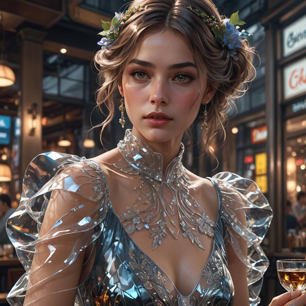 Beautiful Woman in Transparent Dress: Hyperdetailed Portrait