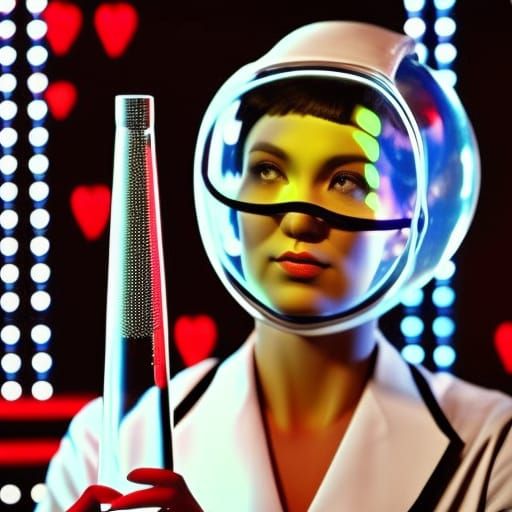 Female Scientist with Heart in Test Tube