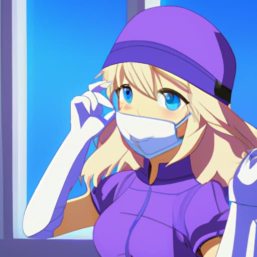 Cute Surgical Nurse in Vibrant Purple Scrubs under Soft Stud...