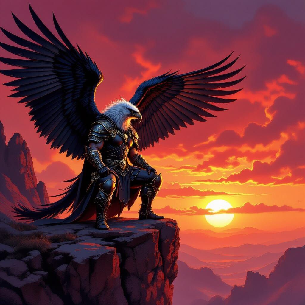 Beast Master Commands Obsidian Griffin on Crimson Sunset Cli...