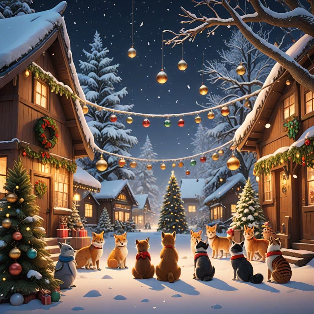 Winter Wonderland Animals in Anime-Inspired Festive Attire