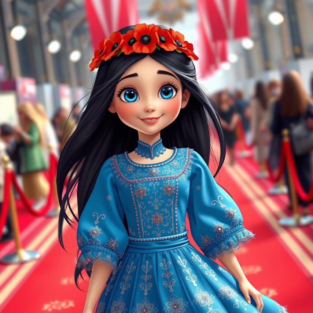 Elegant Young Lady in Traditional Ukrainian Blue Dress with ...