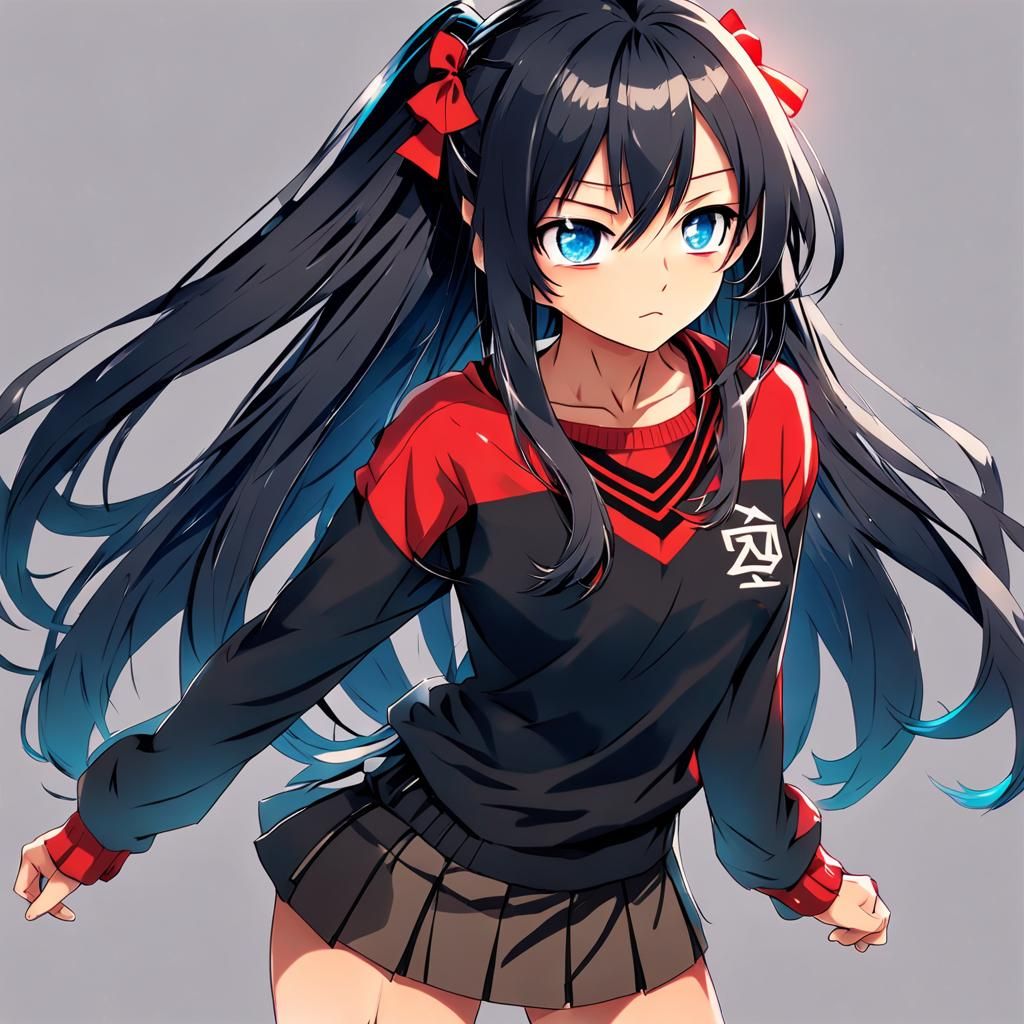 Anime Girl in Red and Black Outfit
