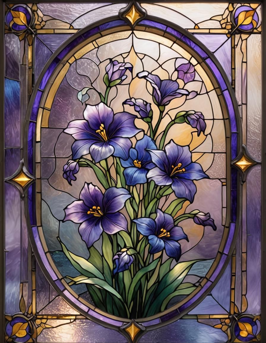 Violet Flag Flower in Stained Glass Art