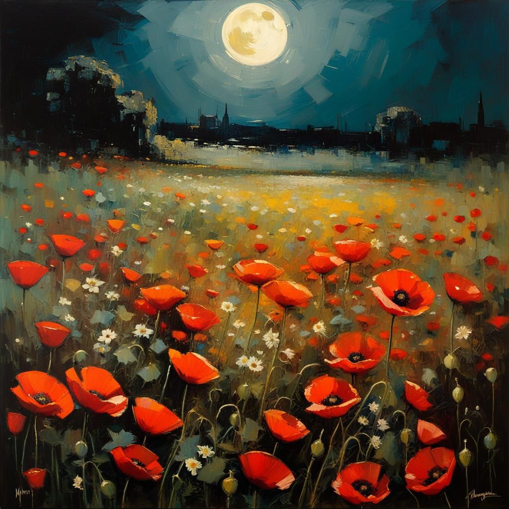 Poppies in the moonlight