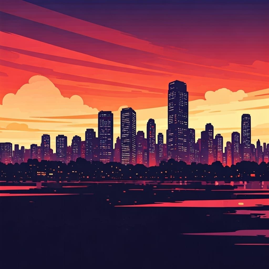 Abstract City Silhouette in Vector Art Style