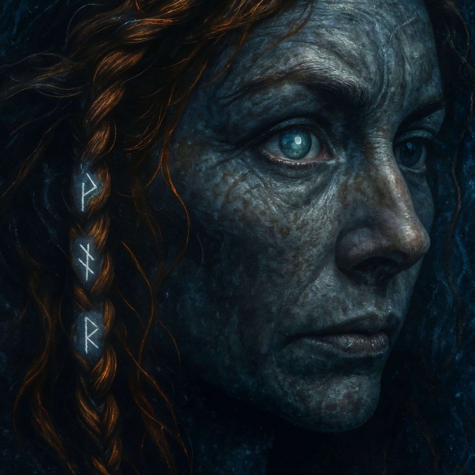 Celtic Druidess in Graphic Noir Watercolor Cyanotype