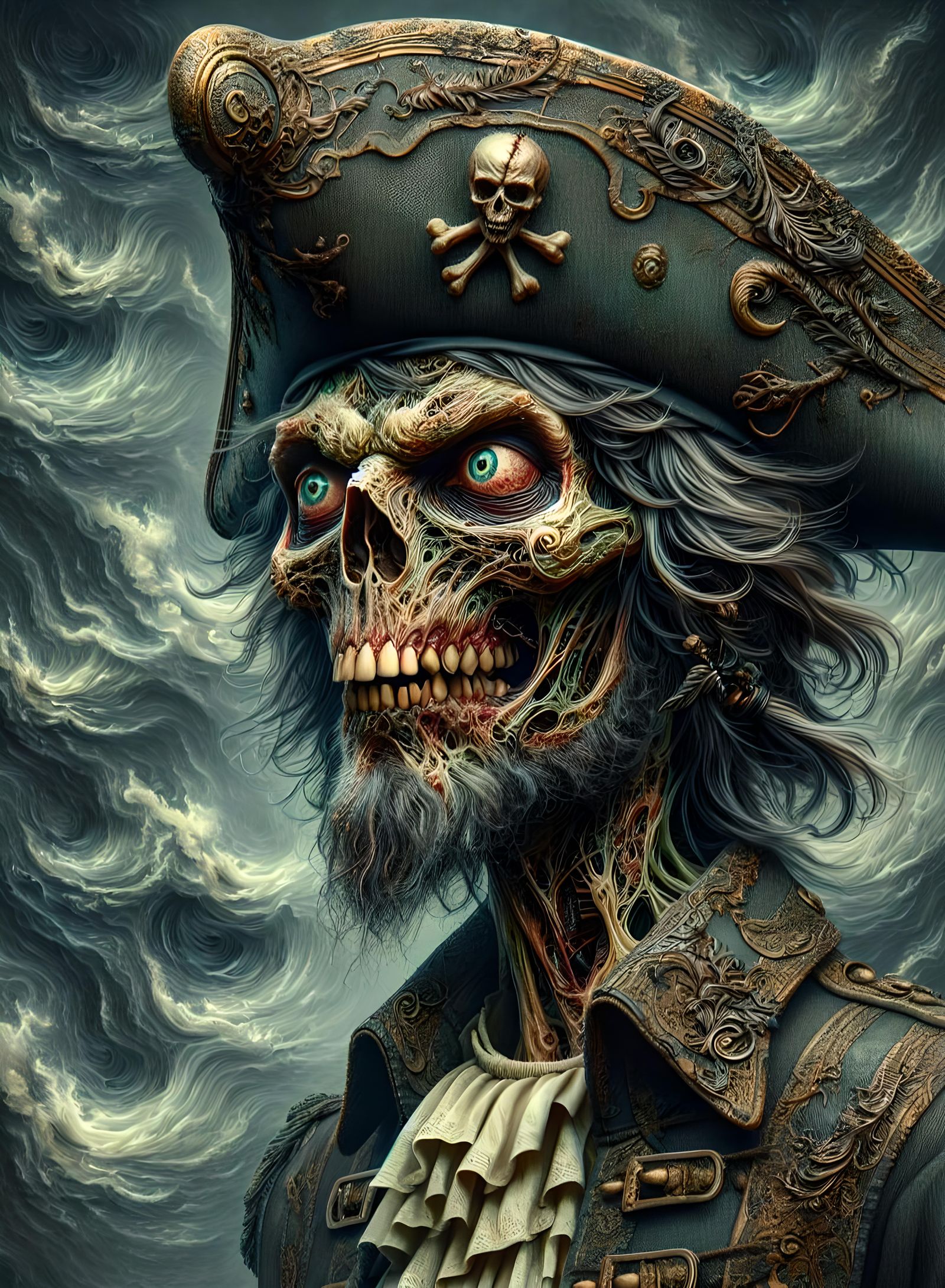 Zombie Pirate Portrait in Photorealistic Baroque Gothic Styl...