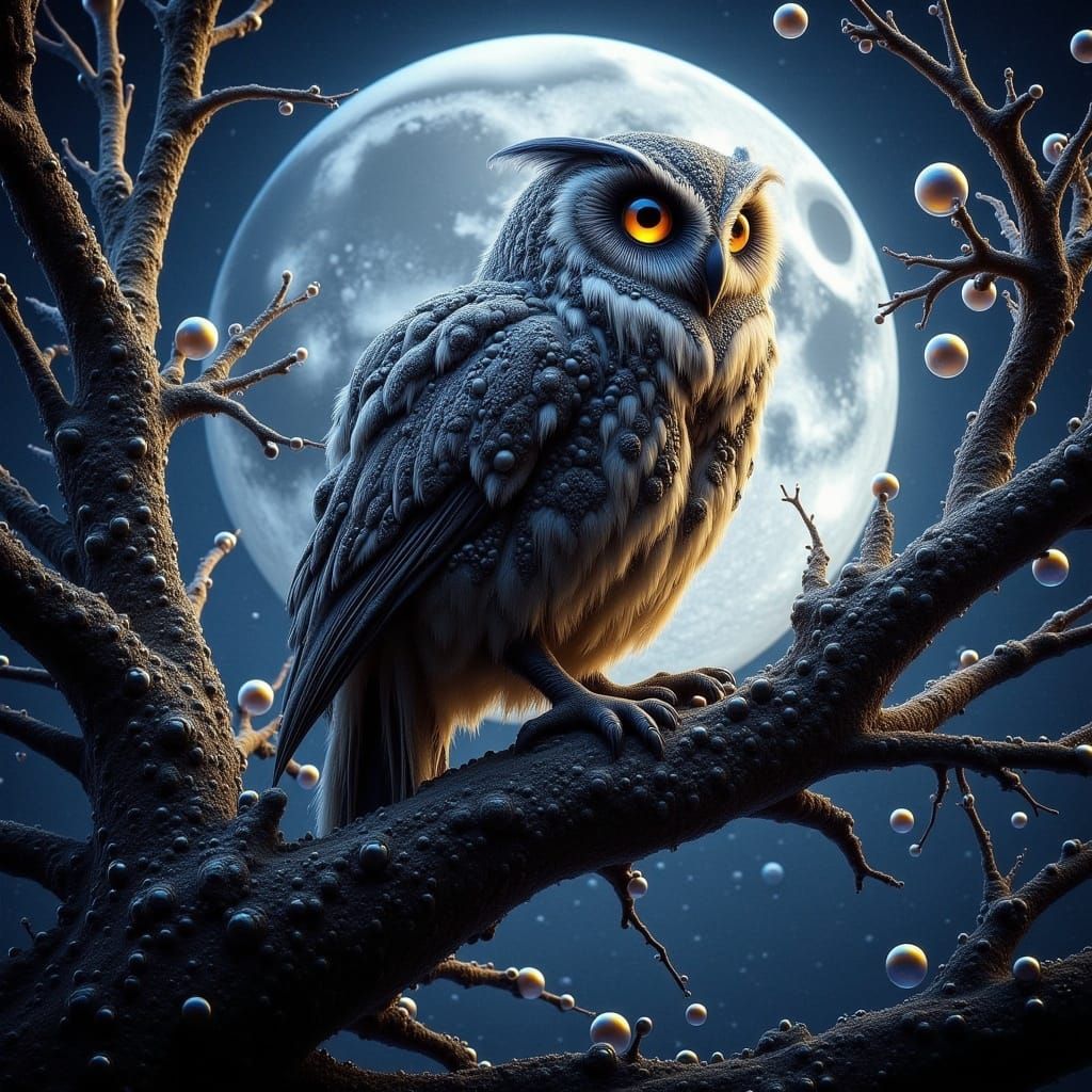Majestic Owl in Mystical Moonlit Forest
