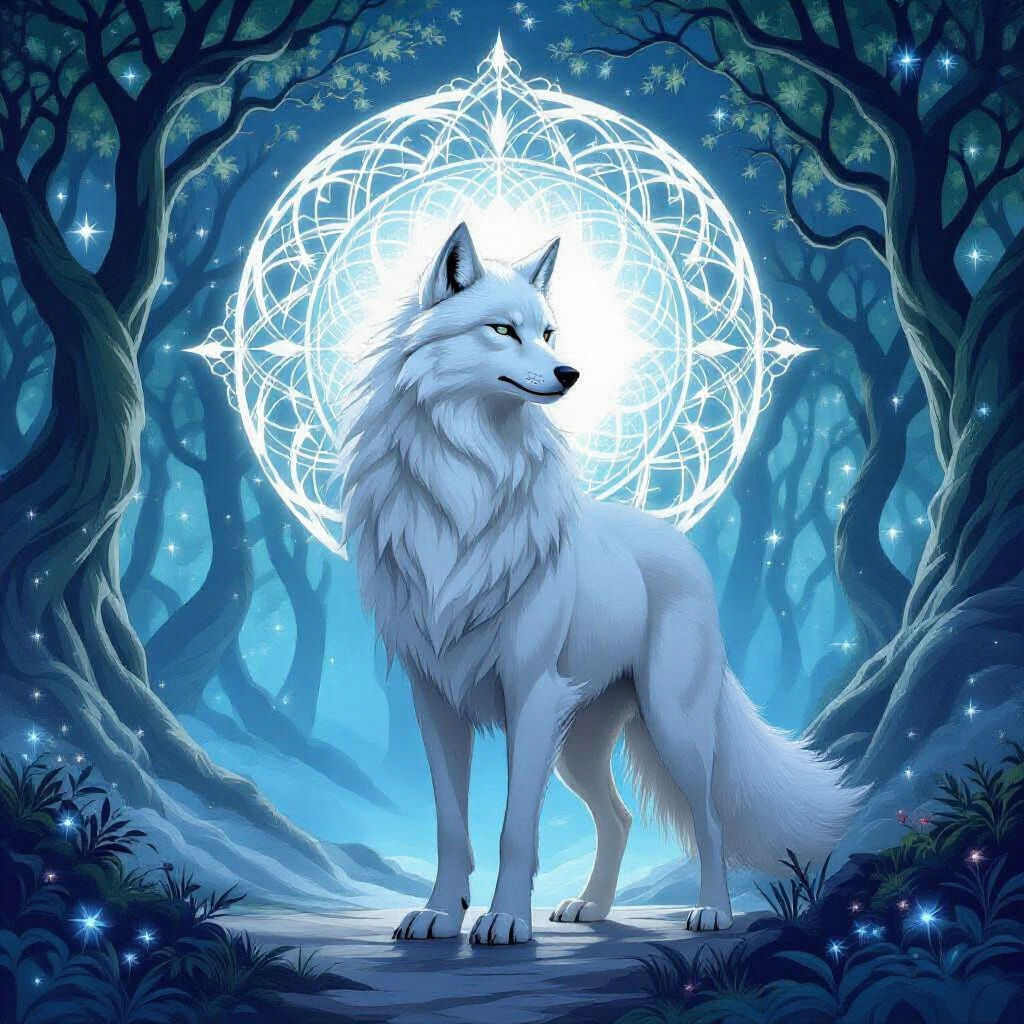 Celestial Portal Guarded by White Direwolf