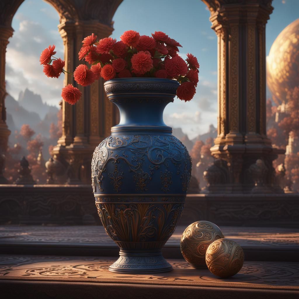 Vase and Ball Matte Painting in Deep Color