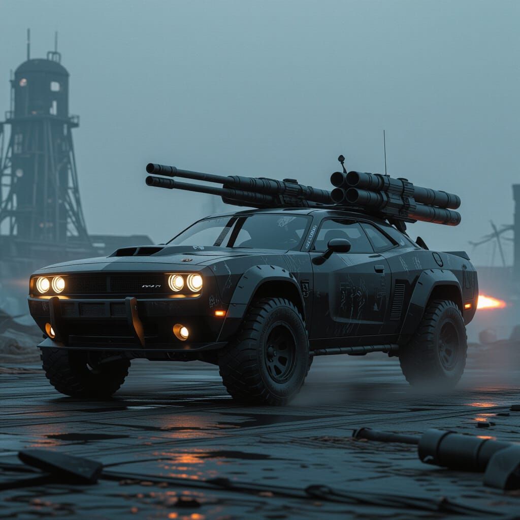 Demonic Armored Dodge Charger in Post-Apocalyptic Style
