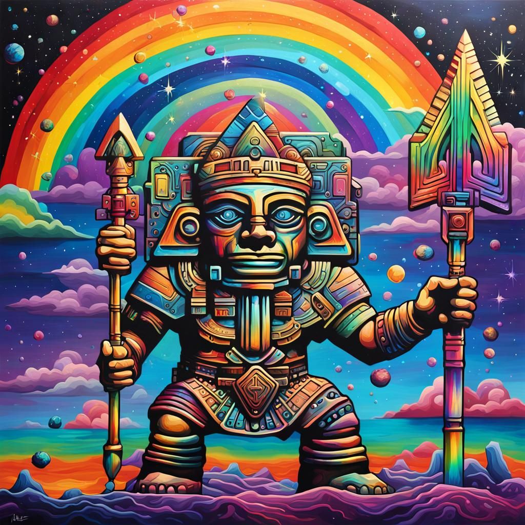 Vibrant Aztec Warrior in Cosmic Graffiti