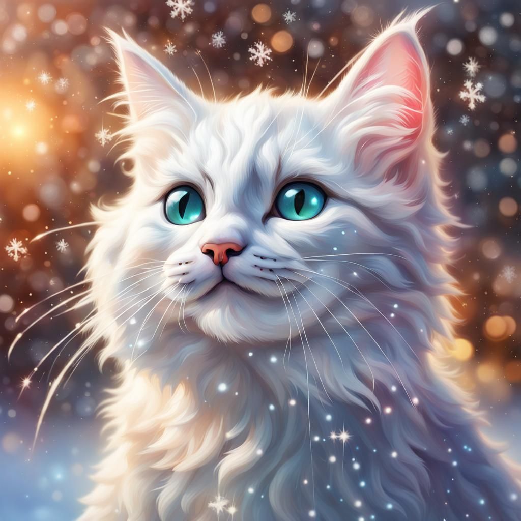Hyperrealistic Kitten in December Snow Scene