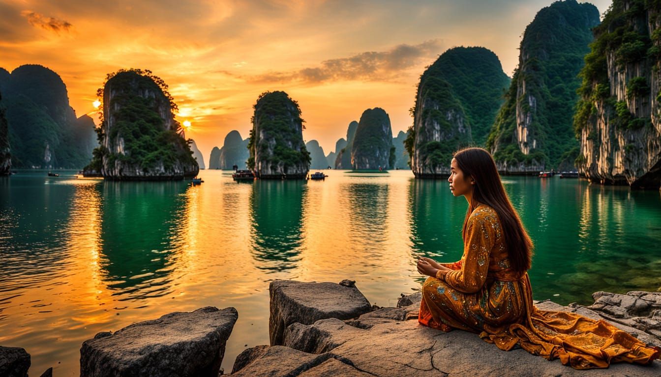 Ethereal Goddess in Ha Long Bay, Surreal Dreamlike Scene