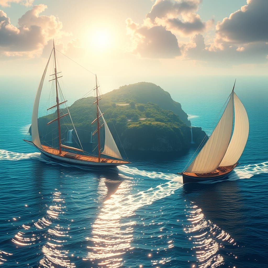 Majestic Ships Sail Across Turquoise Waters in a Dazzling Da...