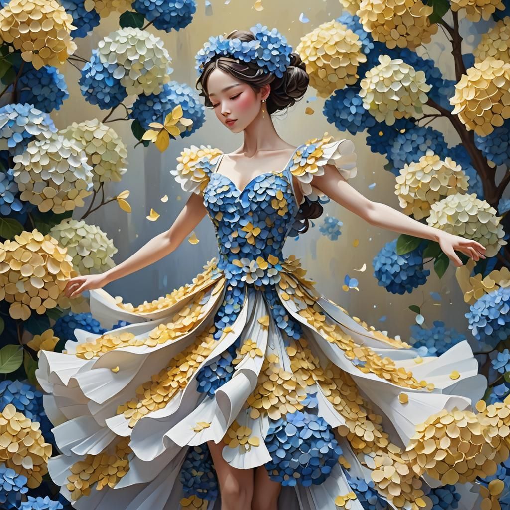 Hydrangea Flower Dress: Elegant 3D Anime Art
